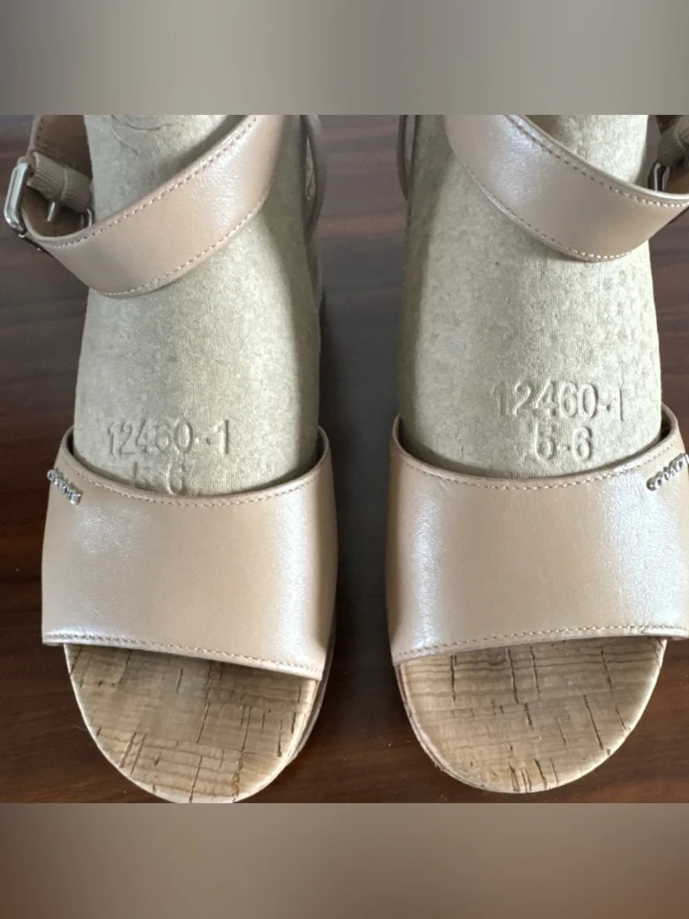 COACH Becka Leather Cork Wedge Sandals Platform Nude Tan Size 8 - Picture 4 of 9